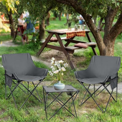 Leonyo Camping Chairs for Adults, 2 Pack Folding Lawn Chair & Table, Grey
