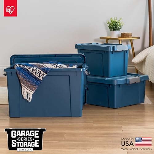 IRIS USA 4-Pack 19 Gal Heavy Duty Lockable Storage Totes with lids, Navy