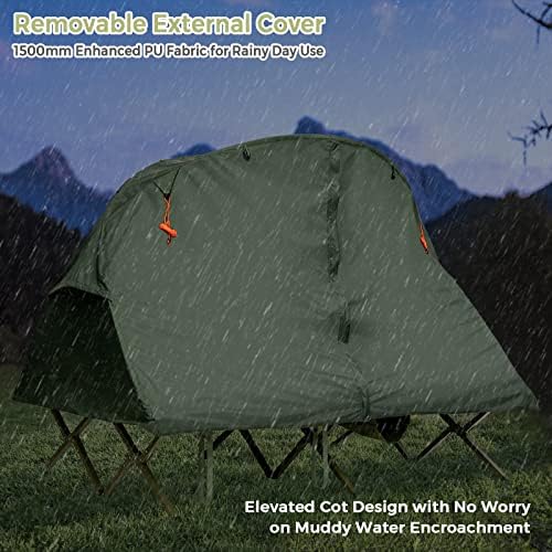 Tangkula 2-Person Tent Cot, 4-in-1 Folding Tent with Waterproof Rainfly, Self-Inflating Mattress & Roller Carrying Bag, Portable Off Ground Elevated Tent with Shoe Storage Pocket & Lamp Hook