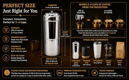 South indian filter coffee maker indian style 6.8 oz (200 ml) phin filter