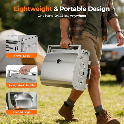 Electactic 20,000 BTUs Portable Tabletop Gas Grill, 2-Burner Propane Grill with Foldable Legs, 251 Sq.in Cooking Area, Stainless Steel BBQ Grill for Easy Assemble & Clean, Ideal for Outoor/RV/Patio