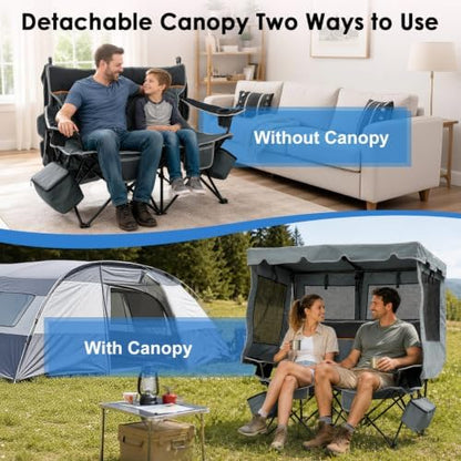 Suteck Double Camping Chair with Canopy, 660lbs Folding Loveseat with Shade