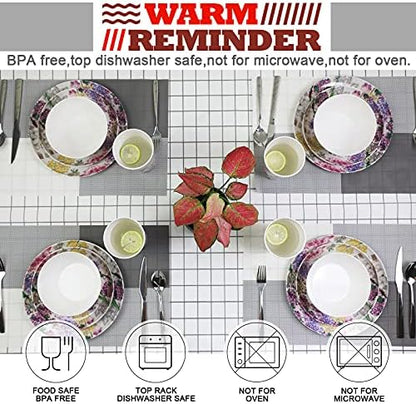 Melamine Dinnerware Set for 4-16 Pcs:Camping Dishes Set with Dinner Plates,Salad Plates,Cups and Bowls.Lightweight and Unbreakable.Indoor and Outdoor Use.