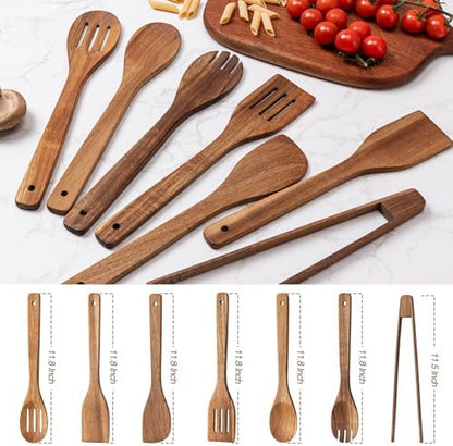 Eisinly 7-Piece Wooden Cooking Spoons, Premium Wood Utensil Set