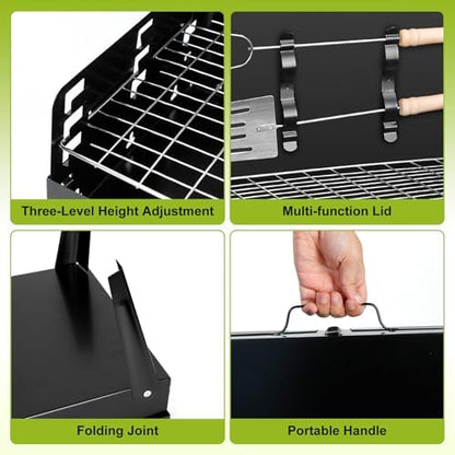 Portable Charcoal Grill, Small Grill Outdoor BBQ Suitcase with Lid