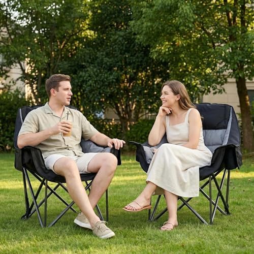 2 Pack Oversized Camping Chair Heavy Duty Padded Lawn chair Support 500 lbs