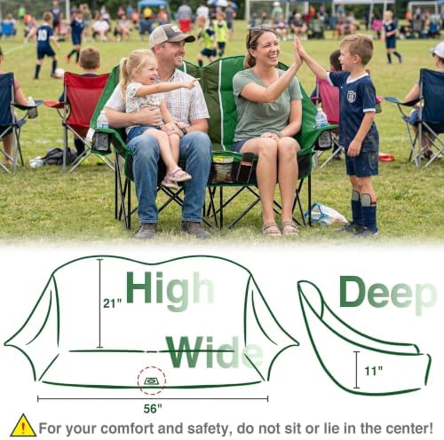 Oversized Double Camping Chair - 2 Person Folding Loveseat for Campfire Snuggle Freedom, Heavy Duty 660LBS Support with Frustration-Free Oversized Carry Bag, Perfect for Couples, Dogs & Sports