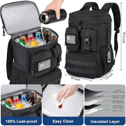 DEYACE Tactical Cooler Backpack, 33 Can 24L 20H Cold Retention Insulated Leak Proof Dual Compartment Cooler Lunch Box Bag with MOLLE System for Camping Hiking Beach Work