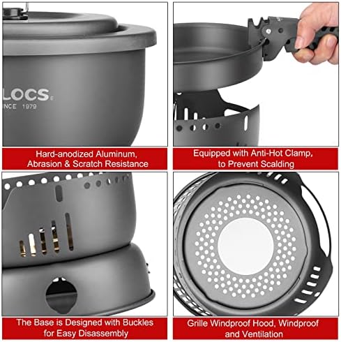 ALOCS 11pc Lightweight Camping Cookware Set with Gas and Alcohol Stove