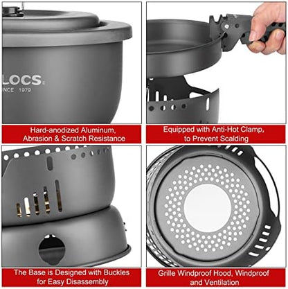 ALOCS 11pc Lightweight Camping Cookware Set with Gas and Alcohol Stove