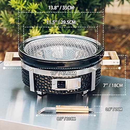 ONLYFIRE GRILLS 14”Ceramic Hibachi Charcoal Grill with Grid Lifter, GS305