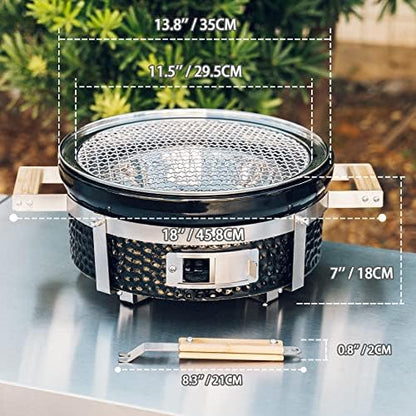 ONLYFIRE GRILLS 14”Ceramic Hibachi Charcoal Grill with Grid Lifter, GS305