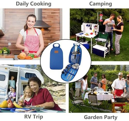 Gold Armour 13 Piece Camp Kitchen Utensil Organizer Travel Set - Essential Outdoor Camping Gear & Accessories Kit, Portable BBQ Camping Cookware Stainless Steel Travel Kit Equipment