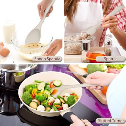 P&P CHEF Khaki Kitchen Utensils, Silicone Cooking Utensil Set of 7