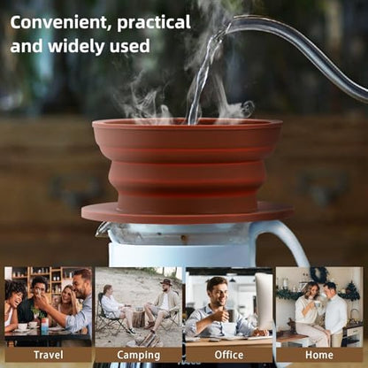 Set of 2 Collapsible Travel Pour Over Coffee Dripper, Brown+Grey