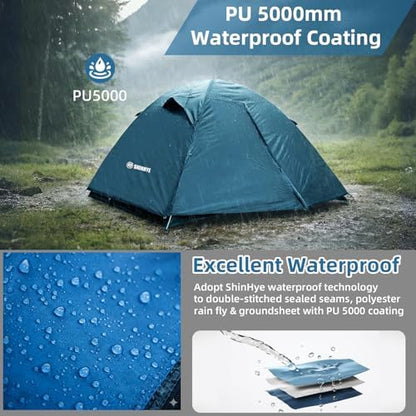 ShinHye Backpacking Tent 2/3/4 Person - Ultralight Dome Portable Tents for Camping Easy Set Up, Outdoor Hiking Waterproof Camp Instant Tent Two Doors Double Layer