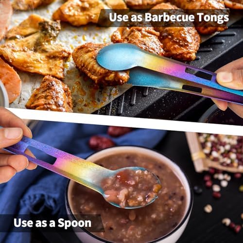 TiTo Titanium 4 in 1 Camping Cookware - Titanium BBQ Tongs, Spork, Knife and Spatula, Portable Lightweight Multi Tableware for Kitchen, Hiking, Backpacking, Outdoor Cooking, Travel, Picnics (Colorful)