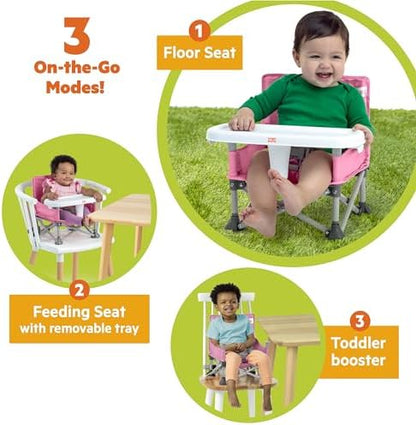 Bright Starts Pop 'N Sit Portable Booster, Indoor/Outdoor Use, Floor Seat with Feeding Tray, Pink, 6 Mos - 3 Yrs (Pack of 2)