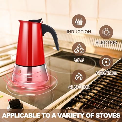 9 Cup Stovetop Espresso Maker Stainless Steel Moka Pot Stove Top Percolator Italian Coffee Makers Capable Mocha Greca Machine Cafe Classic Induction Cookers for Home and Camping 450ml 15oz
