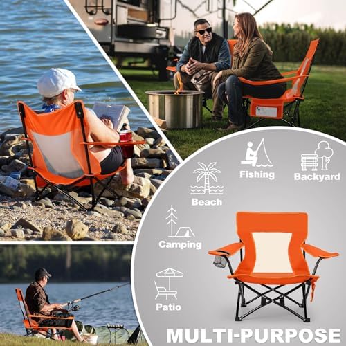 Joyfair Beach Camping Chair (2 Pack), Folding Chair for Adults (Orange)