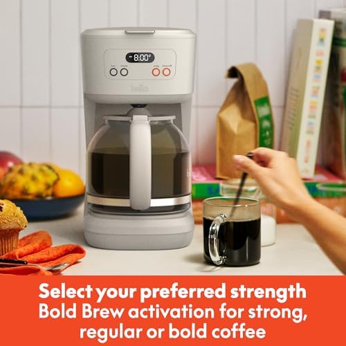 bella 12-Cup Programmable Coffee Maker with No-Drip Glass Carafe, Oatmilk