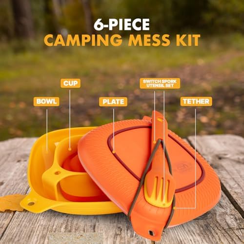 UCO Camping Mess Kit with Bowl, Plate, Collapsible Cup, and Switch Camping Spork