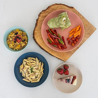 Grow Forward 16-piece Premium Wheat Straw Dinnerware Sets for 4 - Unbreakable Dishwasher & Microwave Safe Plastic Plates and Bowls Sets - Patio, Outdoors, RV, Camping Dishes - Tropical