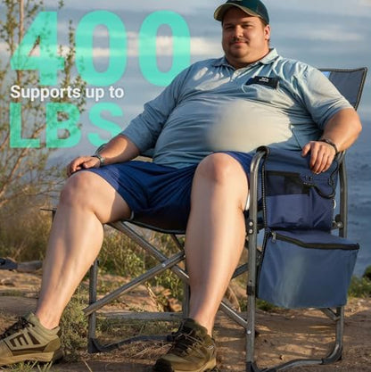 Overmont 2 Pack Folding Camping Chairs with Side Tables, 400 lb Each