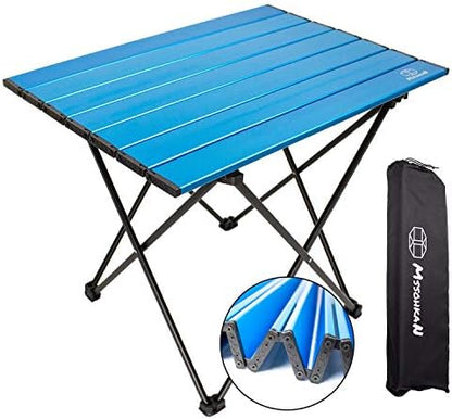 MSSOHKAN Camping Table Folding Portable Camp Side Table Aluminum Lightweight Carry Bag Beach Outdoor Hiking Picnics BBQ Cooking Dining Kitchen Blue Medium