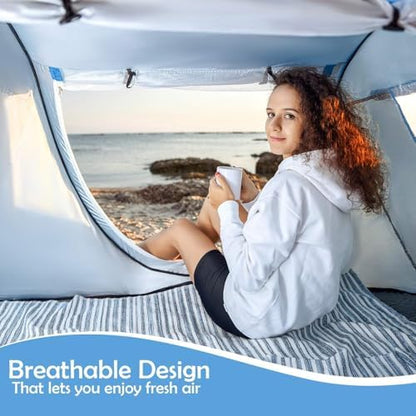 Abco Tech Pop Up Tent - Portable Tent for Camping 2 Person Pop Up with Double Doors - Water-Resistant and UV Protection - Foldable Cabana with Zipper and Carrying Bag - Sky Blue, 88.6"x47.2"x37.4"