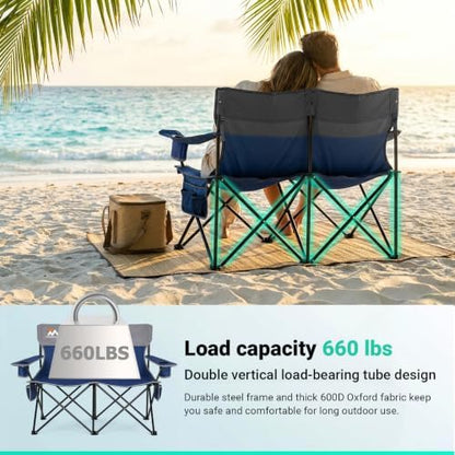 Overmont Double Camping Chair Compact Folding Loveseat with Cup Holders
