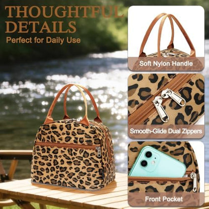 FlowFly Leopard Insulated Lunch Cooler Bag - Tote Organizer for Women/Men