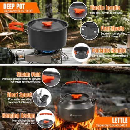 17-Piece Camping Cookware Set for 3-4 Campers with 1.1L Kettle