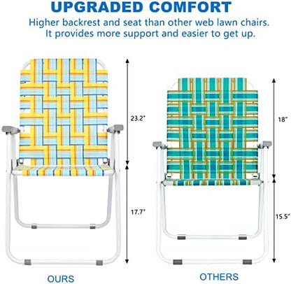 VINGLI Patio Lawn Webbed Folding Chairs Set of 4, Outdoor Beach Chair Portable Dining Chair for Outdoor Yard, Garden (Yellow, Classic)