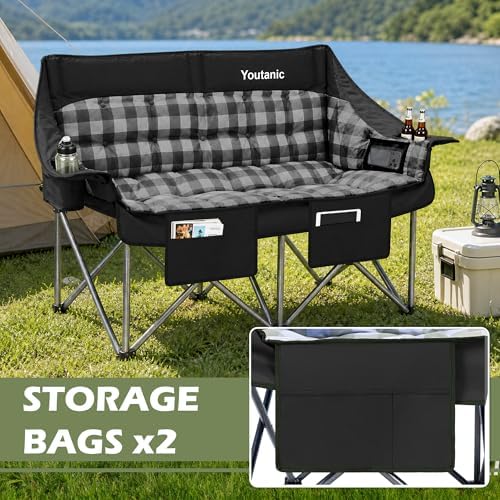 Youtanic Double Camping Chair, Heavy Duty 650lbs Padded Loveseat for Adults
