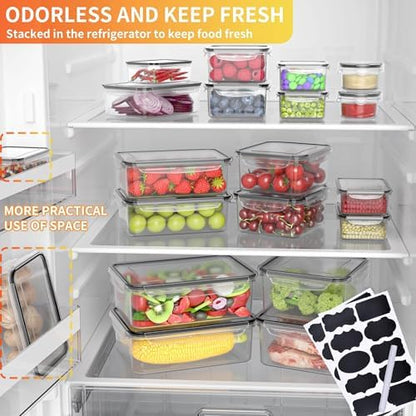 44 PCS Plastic Food Storage Containers with Lids Airtight, BPA-Free Leakproof Meal Prep Containers Reusable,Microwave & Dishwasher & Freezer Safe,Includes Labels & Pen
