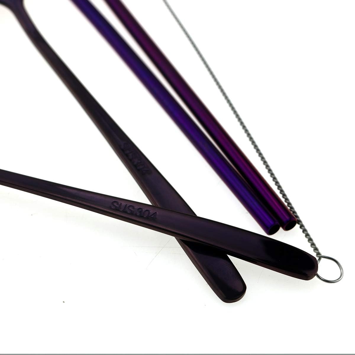 7 Pcs Portable Flatware Set, 304 Stainless Steel Cutlery Set Travel Utensils Set with Fork Spoon Chopsticks Straws for Travel Camping Office School, Dishwasher Safe & Eco-Friendly (Purple)