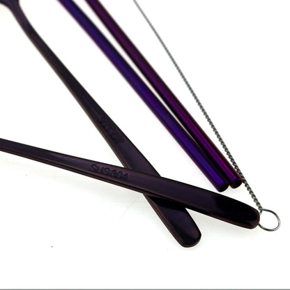 7 Pcs Portable Flatware Set, 304 Stainless Steel Cutlery Set Travel Utensils Set with Fork Spoon Chopsticks Straws for Travel Camping Office School, Dishwasher Safe & Eco-Friendly (Purple)