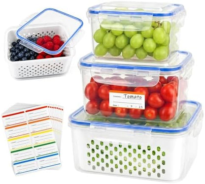 Airtight Fruit Storage 3Pcs – Removable Colander Baskets for Fridge