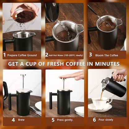 34 OZ Large French Press, Premium Stainless Steel French Press Coffee Maker