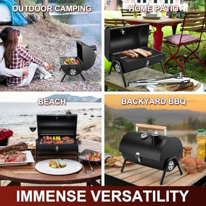 Joyfair Portable Charcoal Grill with Thermometer, Small BBQ Camping Grills