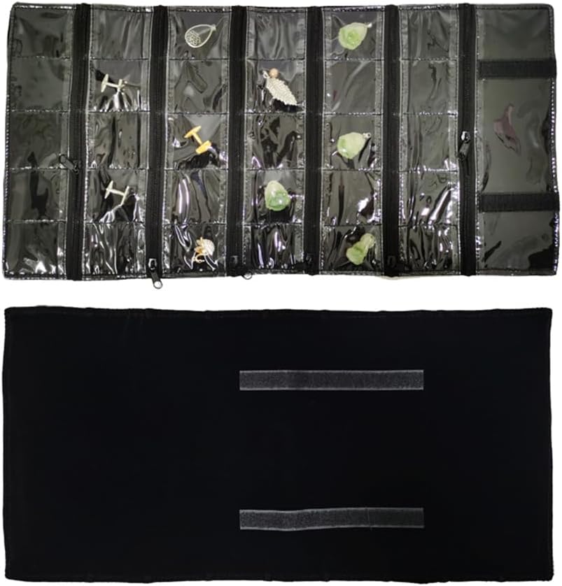 Travel Jewelry Roll Bag Portable Organizer Pouch With Grids&PVC Cover Storage Bags for Necklace, Bracelet, Bracelet,Ring, Badge, Pendant