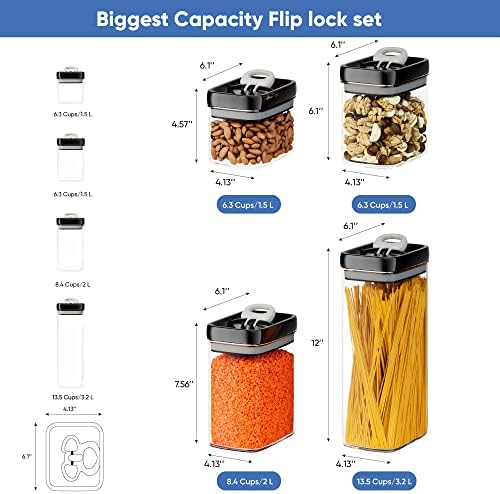 Chef's Path Airtight Food Storage Containers Set for Home Organization - 7 Piece Largest Flip Lock Set w/more Capacity - BPA Free Plastic Dry Food Storage Containers with Lids