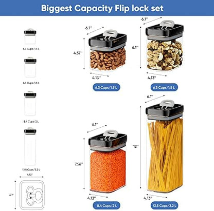 Chef's Path Airtight Food Storage Containers Set for Home Organization - 7 Piece Largest Flip Lock Set w/more Capacity - BPA Free Plastic Dry Food Storage Containers with Lids