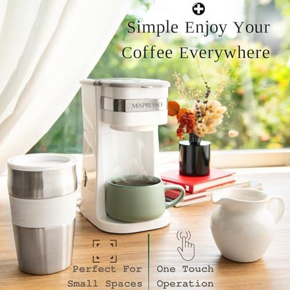 Mixpresso Single Serve & Single Cup Coffee Maker with 14oz Travel Mug White