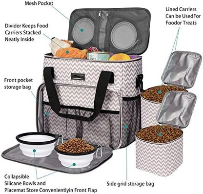 BAGLHER Dog Travel Bag, Pet Travel Bag (ALL Pet Travel Supplies), With 2 Pet Food Containers and 2 Collapsible Silicone Bowls; Essential Kits for Travel BLW