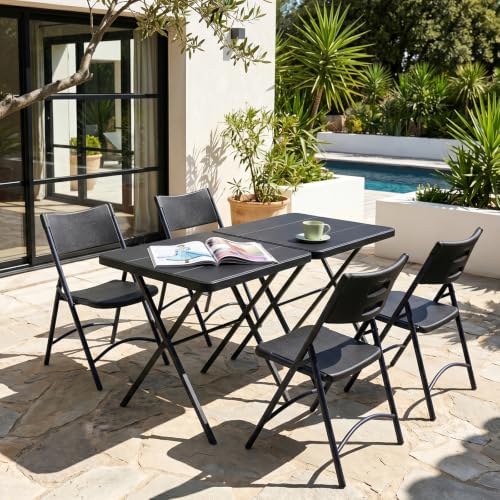 2 Pack Folding Table and 4 Pack Folding Chair, No Assembly Portable Folding Table and Chairs Set, Heavy Duty Event Foldable Table and Chair for Outdoor, Camping, Picnic, Indoor(Black)
