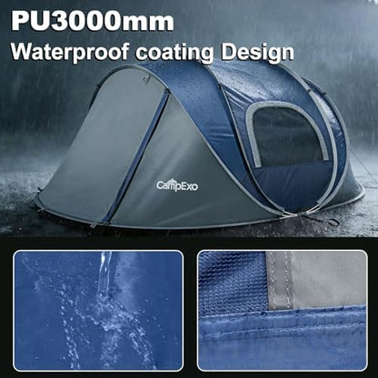 Camping Tent, Pop Up Instant Tent for 2-4 Person, Sets Up in Just Seconds, Waterproof Durable Tent with Carry Bag for Camping Hiking Outdoor