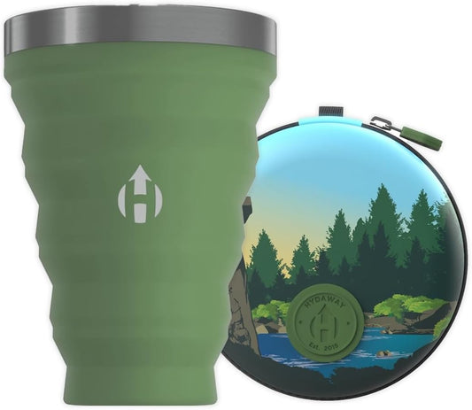HYDAWAY Pocket Pint - 16oz Collapsible Silicone Cup with Stainless Steel Rim and Protective Travel Case - Reusable, Compact Drinkware for Camping, Festivals, and Everyday Use