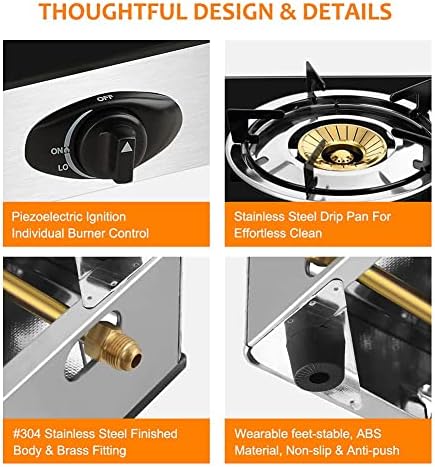 Camplux Propane Stove with Auto Ignition, Single Burner Propane Stoves 9,500 BTU, Tempered Glass Gas Cooktop